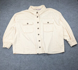 Any Body Shacket Womens 3X Lumberjane Fleece Button Up Athleisure Cream Minimal